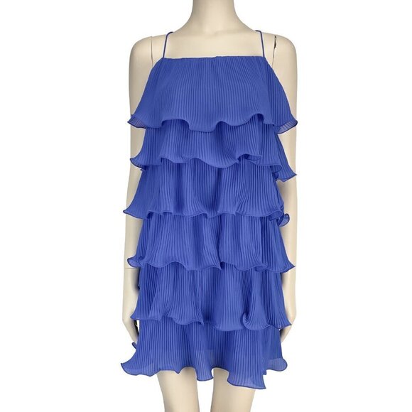 & OTHER STORIES Party Girlhoodcore Blue Strappy Tiered Ruffle Mini Dress s 6 - Picture 2 of 4